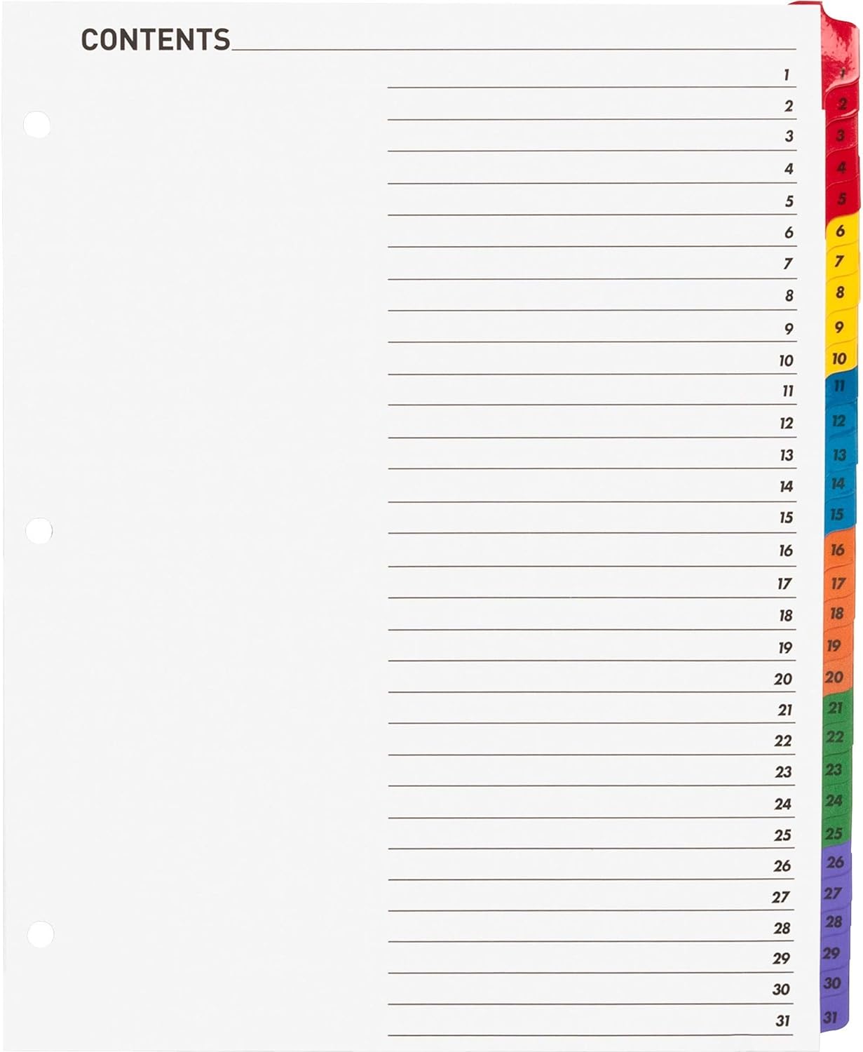 31-Tab Dividers for a 3 Ring Binder